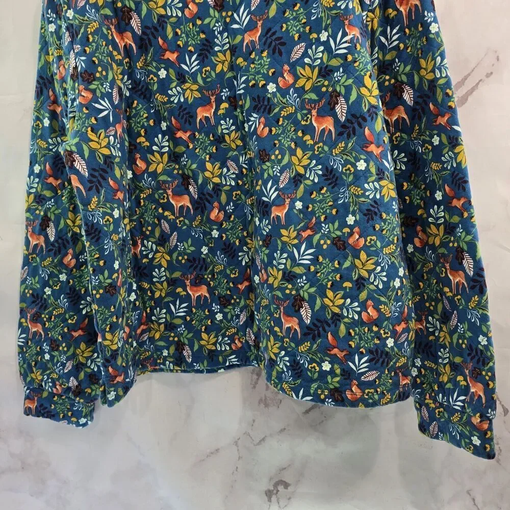 Talbots Pullover Womens Large Woodland Ditsy Quilted Sweatshirt Fox Deer Acorn - Picture 6 of 12